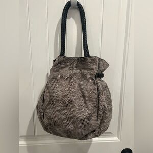 Judith Ripka Python Embossed Leather Brown/ Silver Black Drawstring Shoulder Bag